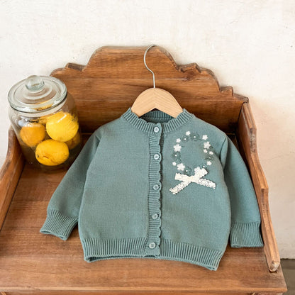 【BABY】コットン刺繍フリルニットカーディガンSK100820