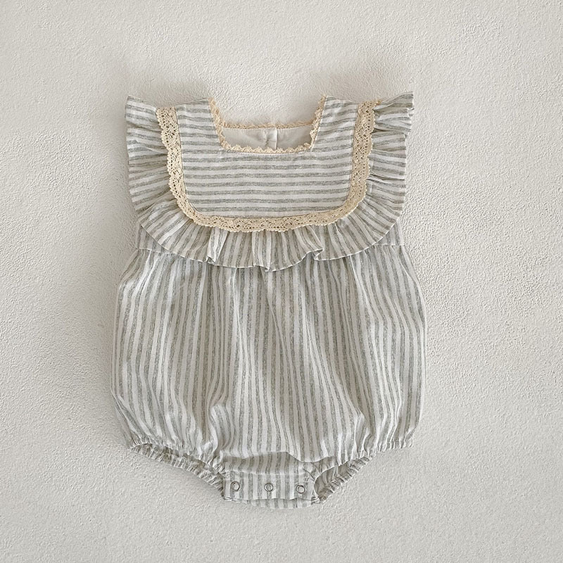 【姉妹服】夏新作 ストライプフリルロンパース、ワンピースSK072318