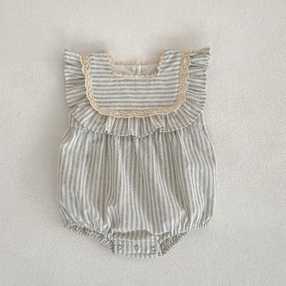 【姉妹服】夏新作 ストライプフリルロンパース、ワンピースSK072318