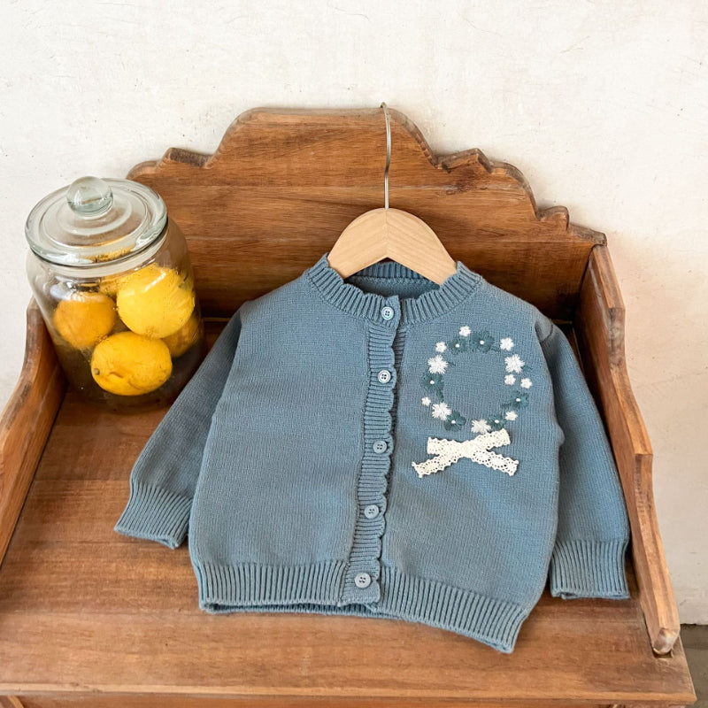 【BABY】コットン刺繍フリルニットカーディガンSK100820