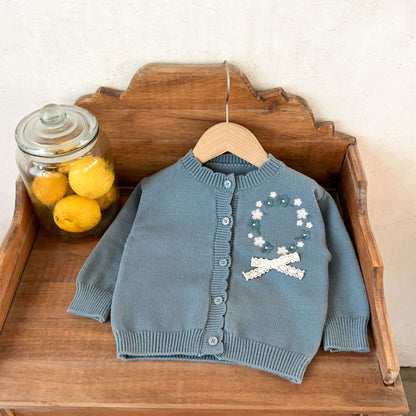 【BABY】コットン刺繍フリルニットカーディガンSK100820