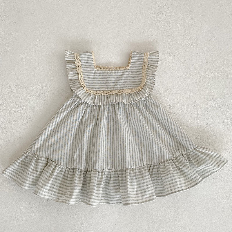 【姉妹服】夏新作 ストライプフリルロンパース、ワンピースSK072318