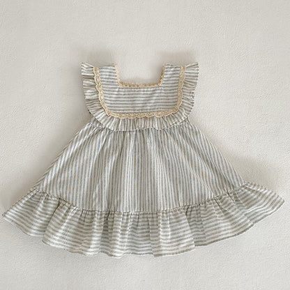 【姉妹服】夏新作 ストライプフリルロンパース、ワンピースSK072318