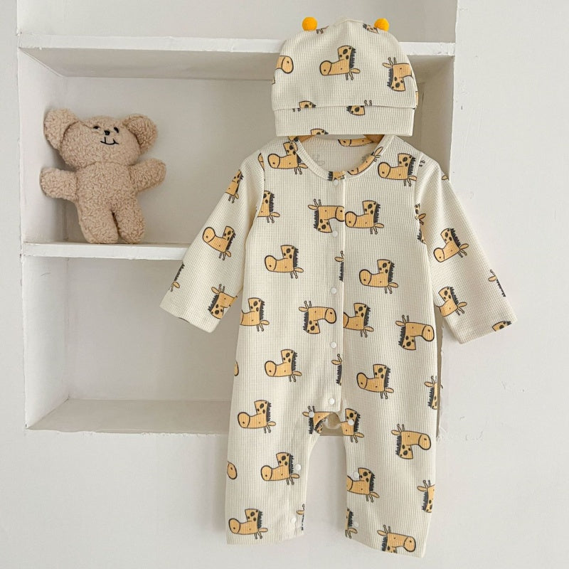 【BABY】ワッフル地可愛いプリントカバーオールSK100327