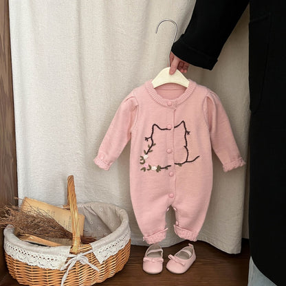 【BABY&KID】韓国風刺繍ニットロンパース、カーディガンSK101835