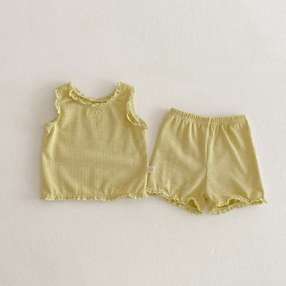 【BABY】夏新作 蝶結び刺繍無地セットアップSK092218