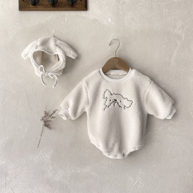 【BABY】ひつじ刺繍ボアロンパース&帽子SK101520