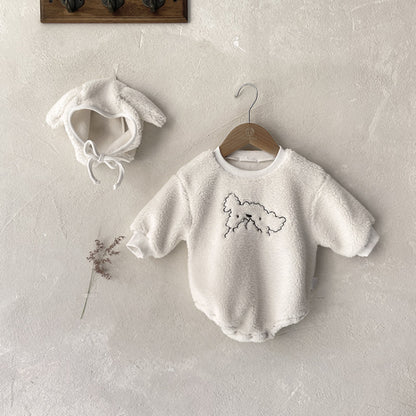 【BABY】ひつじ刺繍ボアロンパース&帽子SK101520