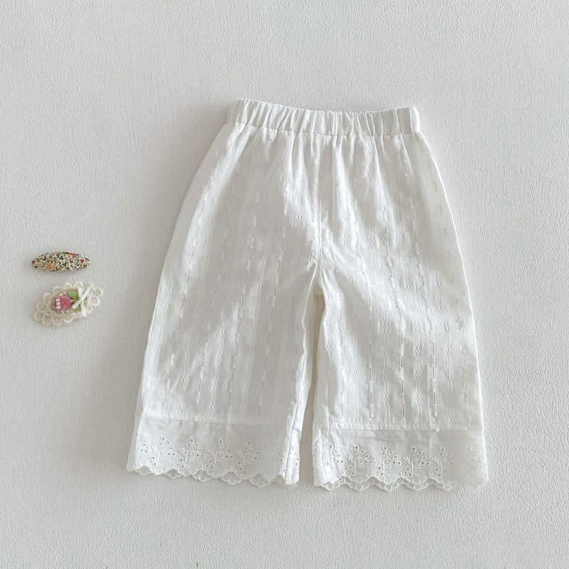【BABY&KID】夏新作 フリルパフスリーブブラウス、レース裾パンツSK105218