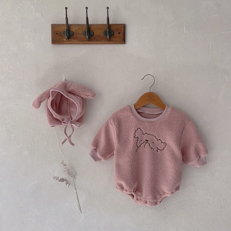 【BABY】ひつじ刺繍ボアロンパース&帽子SK101520