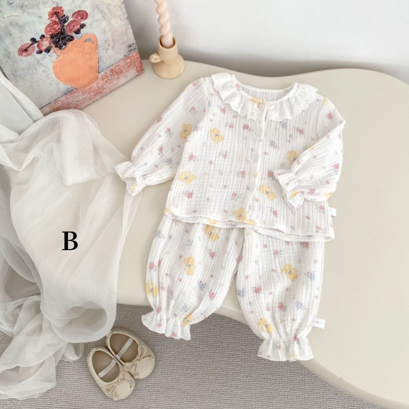 【BABY&KID】二重ガーゼフリル襟セットアップSK092830