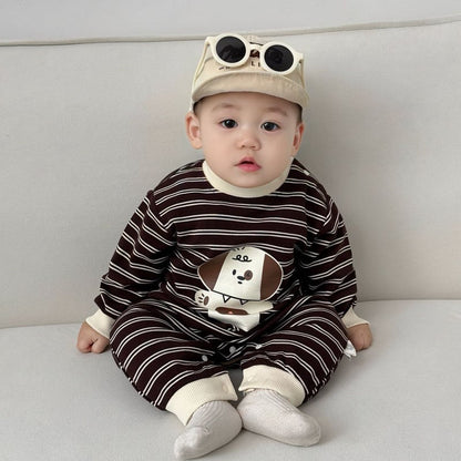 【BABY】ペット、クマ柄ボーダーロンパースSK051306
