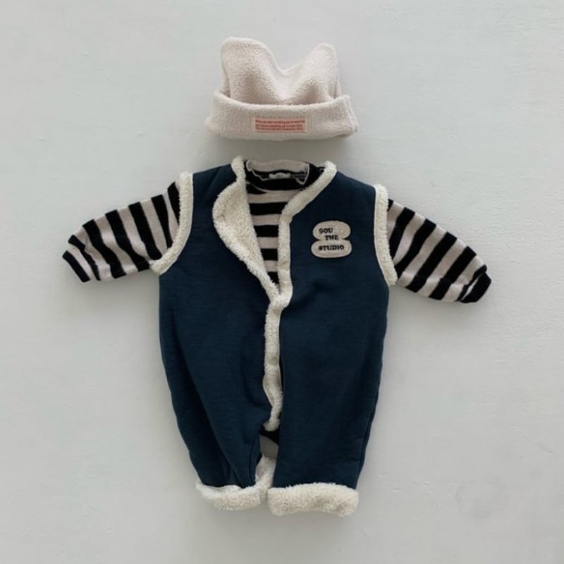 【BABY&KID】冬新作英字プリントフリース無袖オールインワン　全2色SK11387