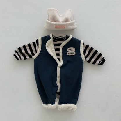 【BABY&KID】冬新作英字プリントフリース無袖オールインワン　全2色SK11387