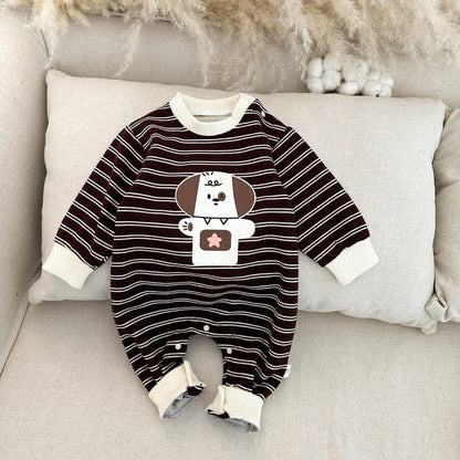 【BABY】ペット、クマ柄ボーダーロンパースSK051306