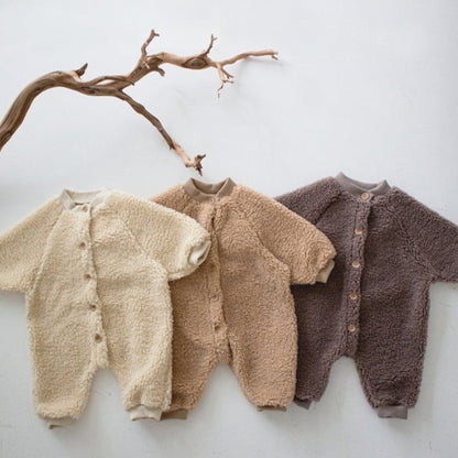【BABY&KID】冬新作無地起毛ボタン付きオールインワン　全3色SK11341