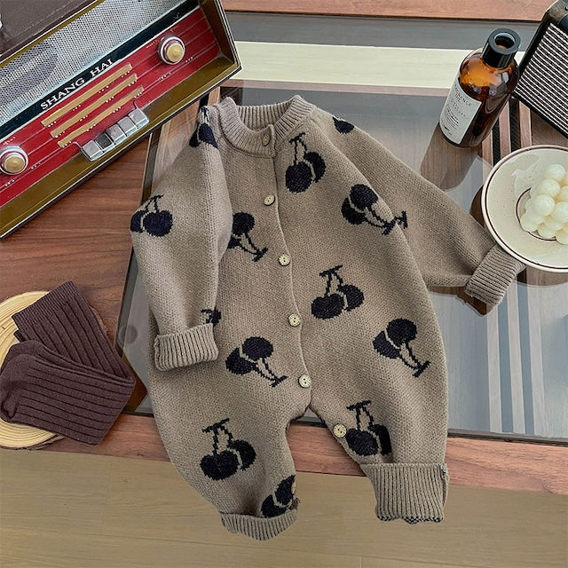 【BABY】チェリー柄ニット編みオールインワンSK032101