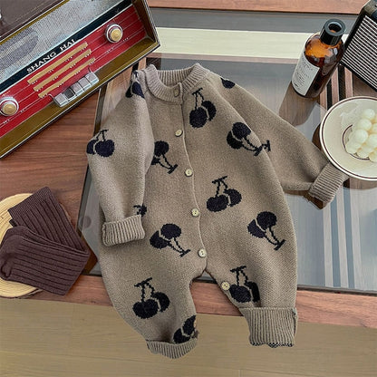 【BABY】チェリー柄ニット編みオールインワンSK032101