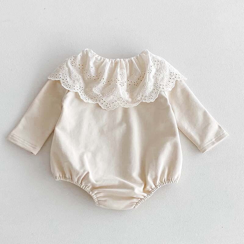 【BABY】花刺しゅう入りレース襟無地ロンパース２色SK11360