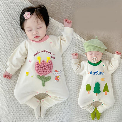 【BABY】可愛いツリー、チューリップ柄ロンパースSK051607