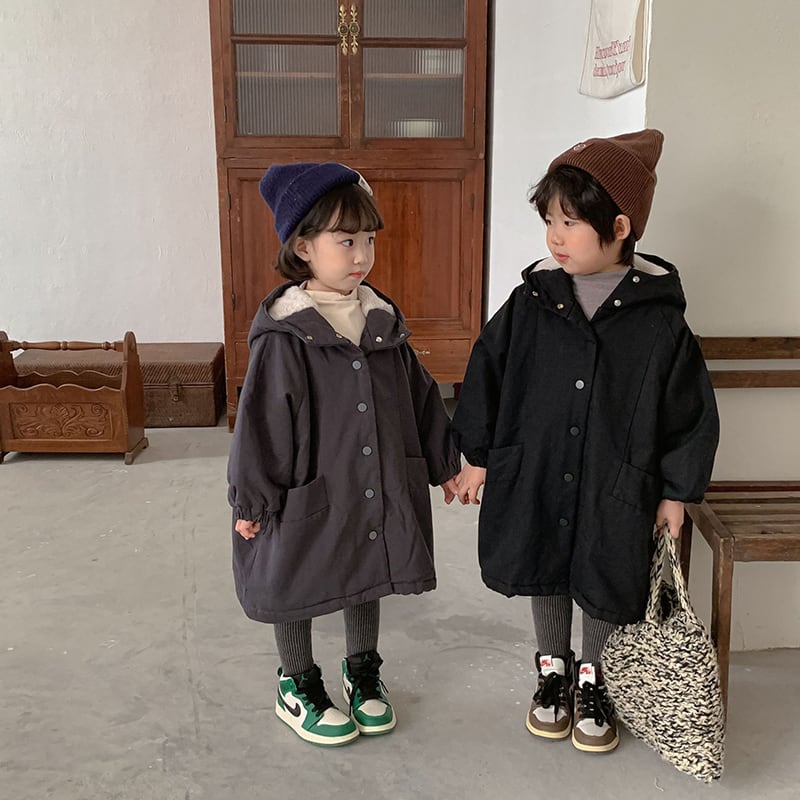 【BABY&KID】冬新作韓国風暖かいフート付きロングコートSK11375