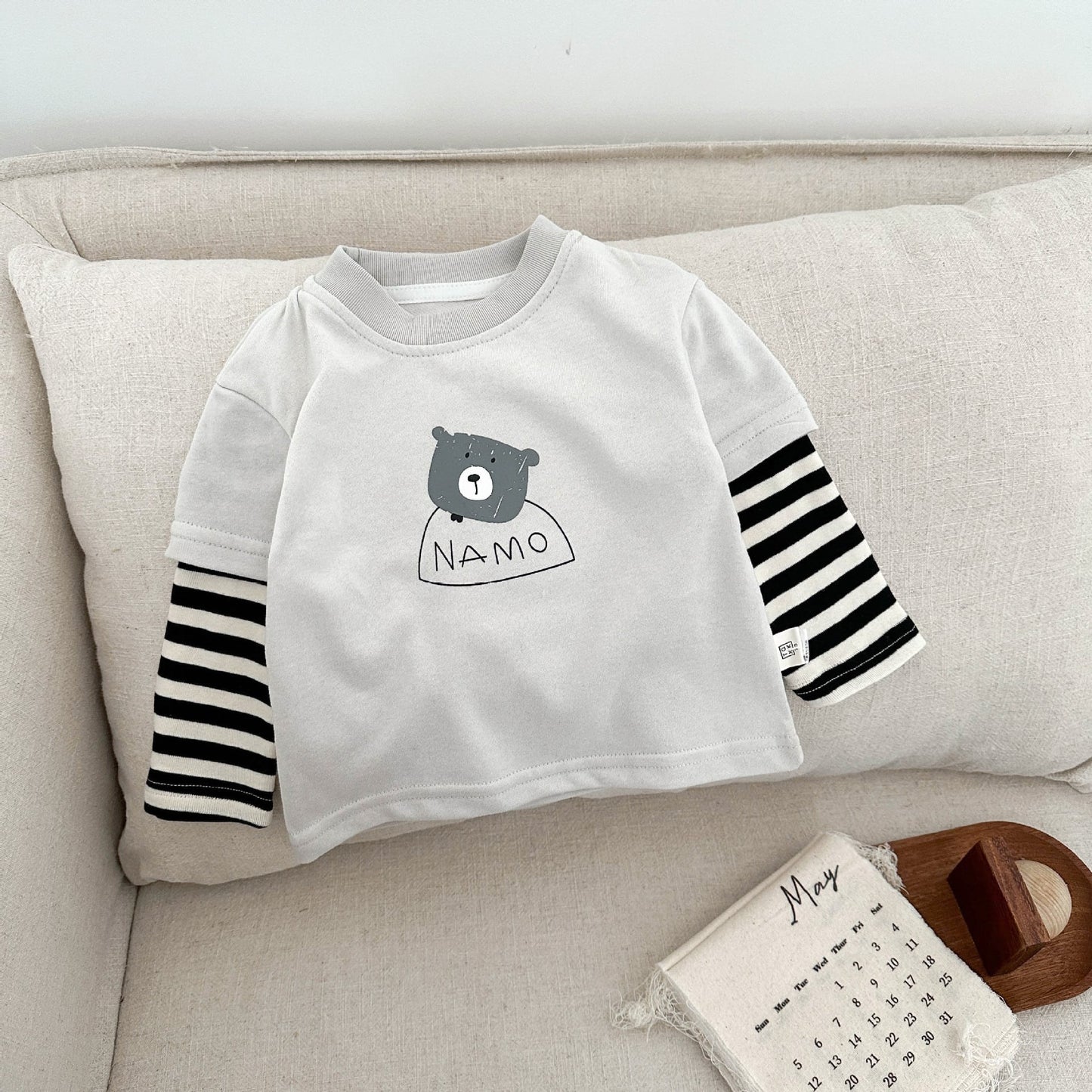 【BABY&KID】レイヤードクマボーダートップスSK051407