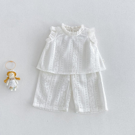 【BABY&KID】夏新作フリルスリーブレースセットアップSK106102