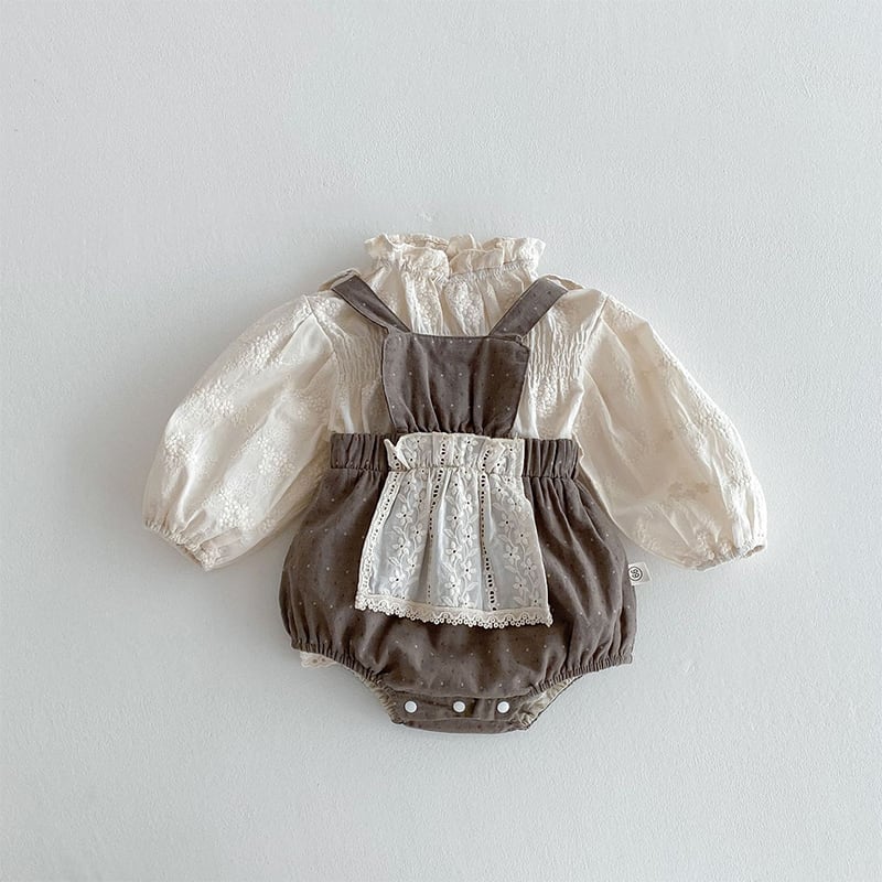 【BABY】韓国風刺繍レーストップス ＆サロペットSK11361
