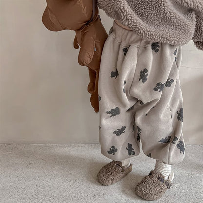 【BABY&KID】冬新作クマ柄フリースゆったりロングパンツ　全2色SK11339