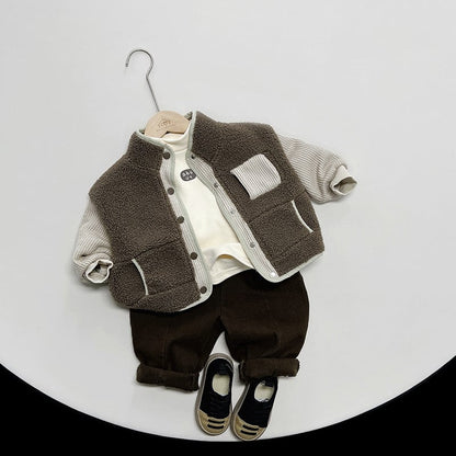 【BABY&KID】冬新作バイカラーストライプもこもコート 全2色SK11335