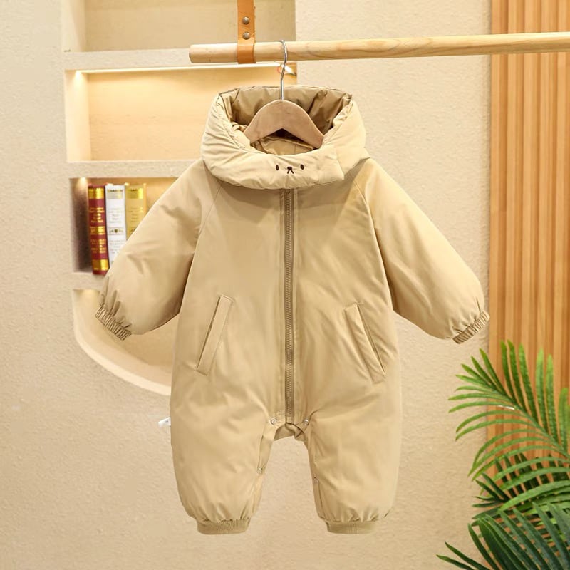 【BABY&KID】冬新作ネコ柄帽子付き中綿キルティングオールインワン　全2色SK11386