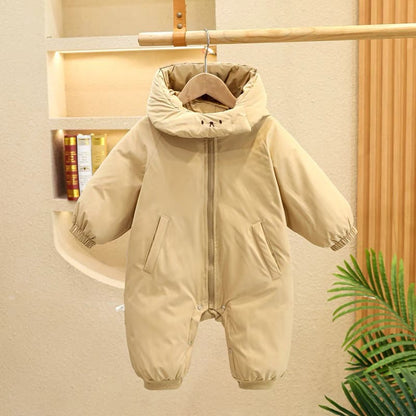 【BABY&KID】冬新作ネコ柄帽子付き中綿キルティングオールインワン　全2色SK11386