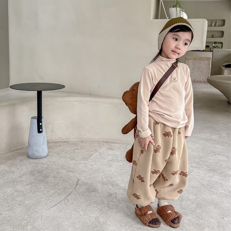 【BABY&KID】冬新作クマ柄フリースゆったりロングパンツ　全2色SK11339