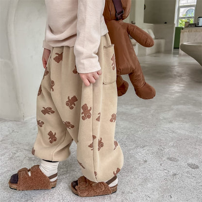 【BABY&KID】冬新作クマ柄フリースゆったりロングパンツ　全2色SK11339