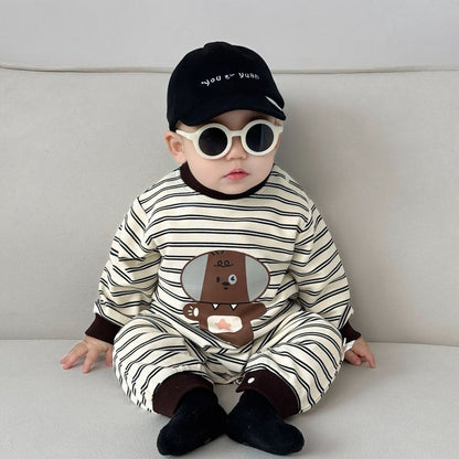 【BABY】ペット、クマ柄ボーダーロンパースSK051306
