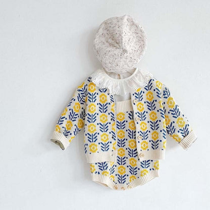 【BABY&KID】ひまわり柄ニットカーディガンORロンパースSK11324