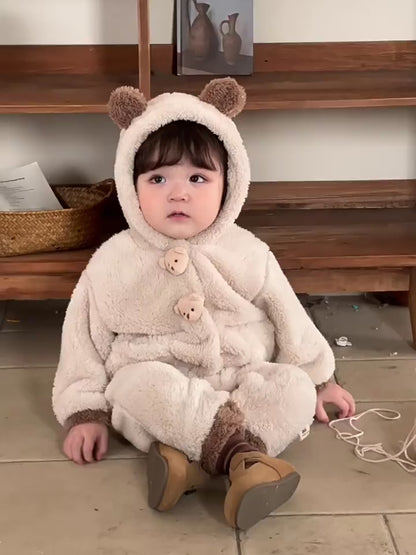 【BABY】もこもこクマ帽子付き暖かいロンパースSK11537