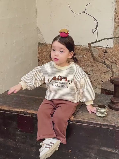 【BABY】犬柄英字プリントもこもこセットアップSK11552