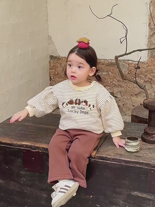 【BABY】犬柄英字プリントもこもこセットアップSK11552