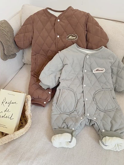 【BABY】厚手コットン製無地ロンパースSK022012