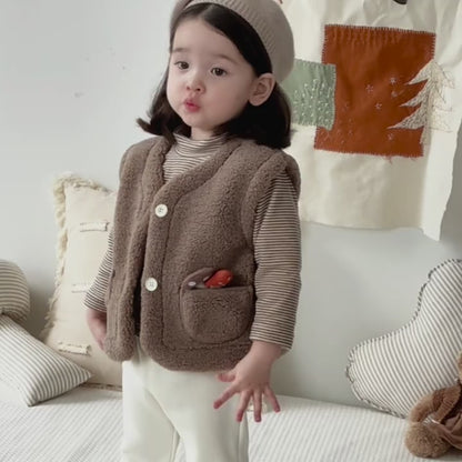 【BABY&KID】冬新作ベルベットアウターベストワイドレッグパンツスーツSK11310